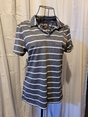 Nike Women's Gray & White Striped Polo Jersey